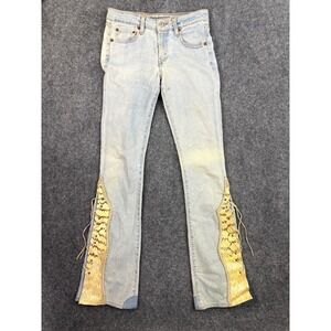 OOAK Couture Reworked Jeans Snakeskin Lace Up Panels Sz 29-30
